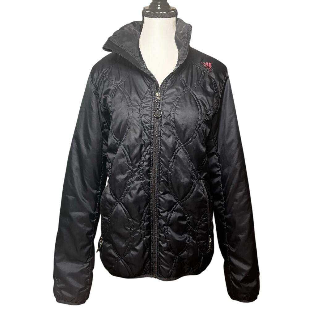 Adidas Jacket Womens Medium Logo Lightweight Quilted Outdoor Sporty Black Coat